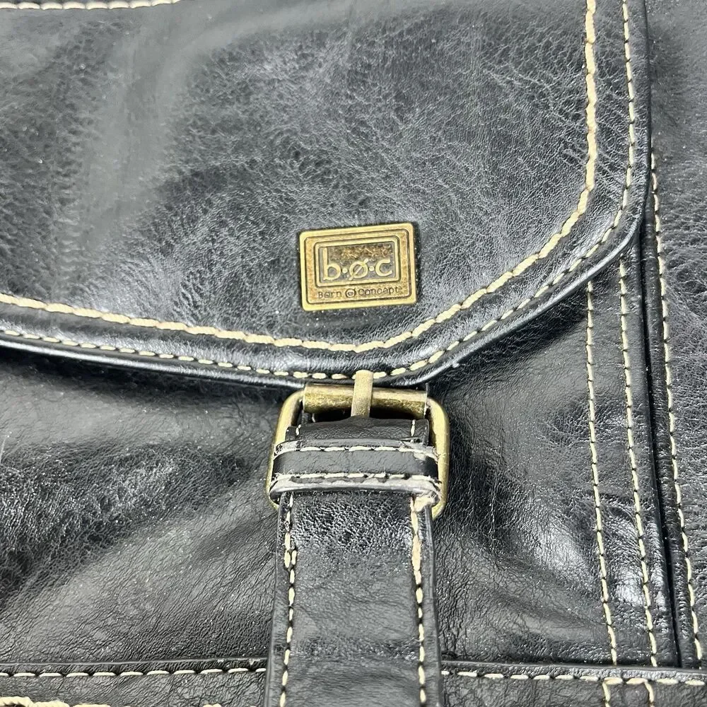 BOC Born Black Faux Leather Crossbody Bag Shoulder Purse Zipper Snap Pockets